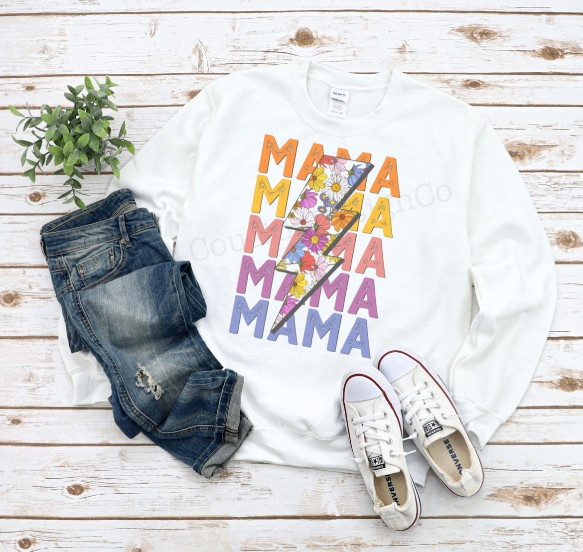 Floral Mama Lightening Bolt GLITTER transfer MATTE CLEAR FILM