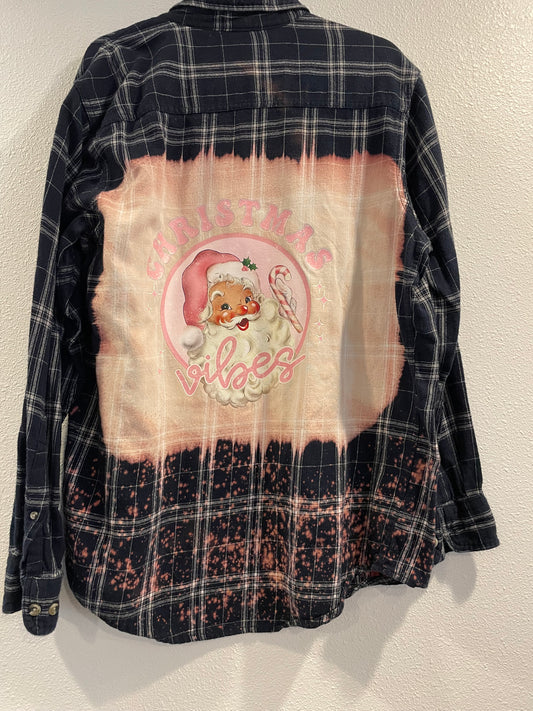 Medium Upcycled Flannel- Christmas Vibes