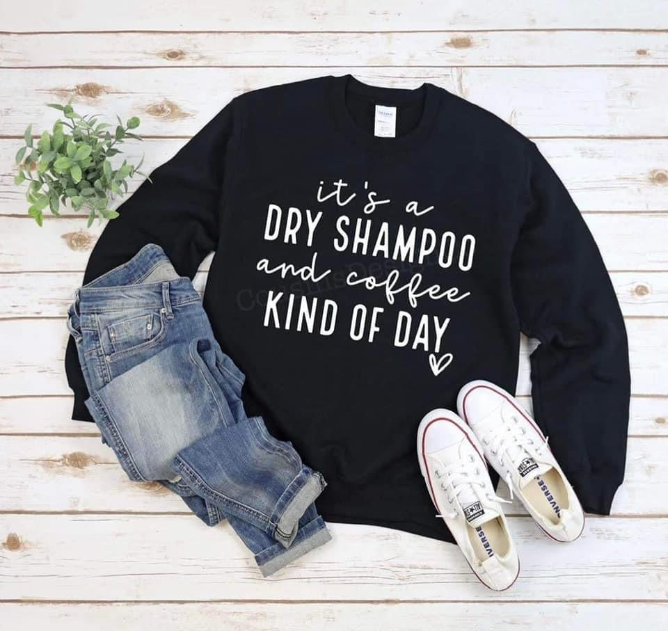 Dry Shampoo and Coffee on Black Crew