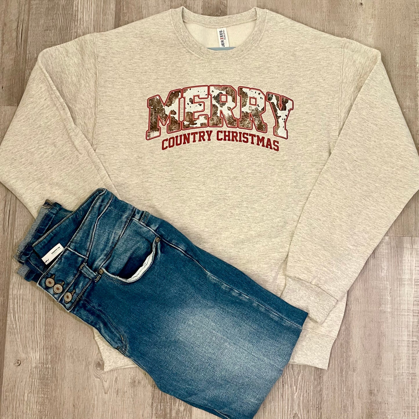 Merry Country Christmas on Oatmeal Heather Crew