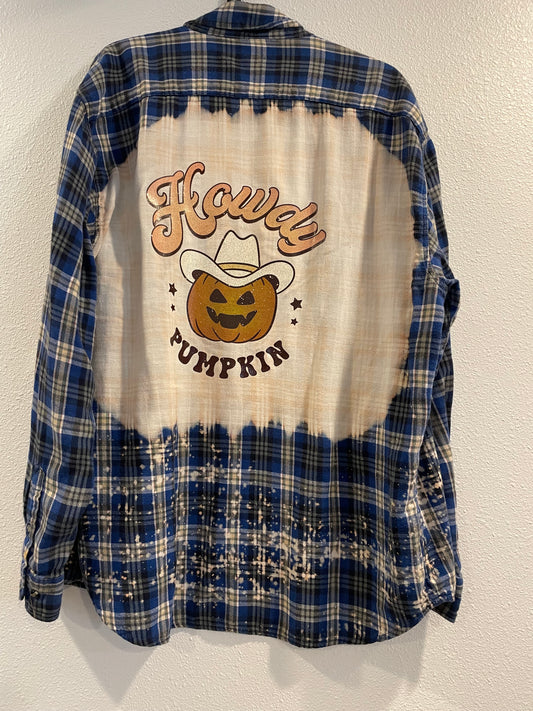 Large Upcycled Flannel- Howdy Pumpkin