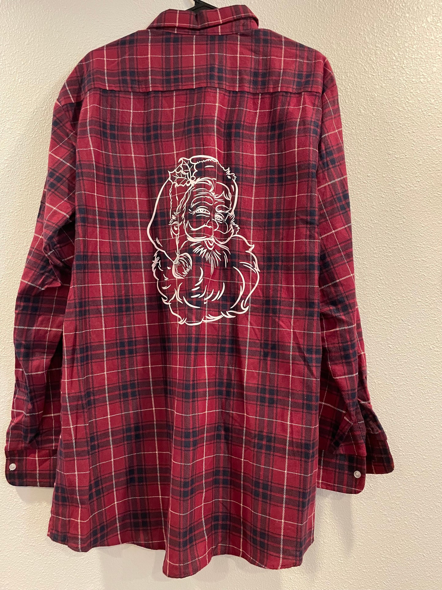 XL Tall Upcycled Flannel- Santa Face