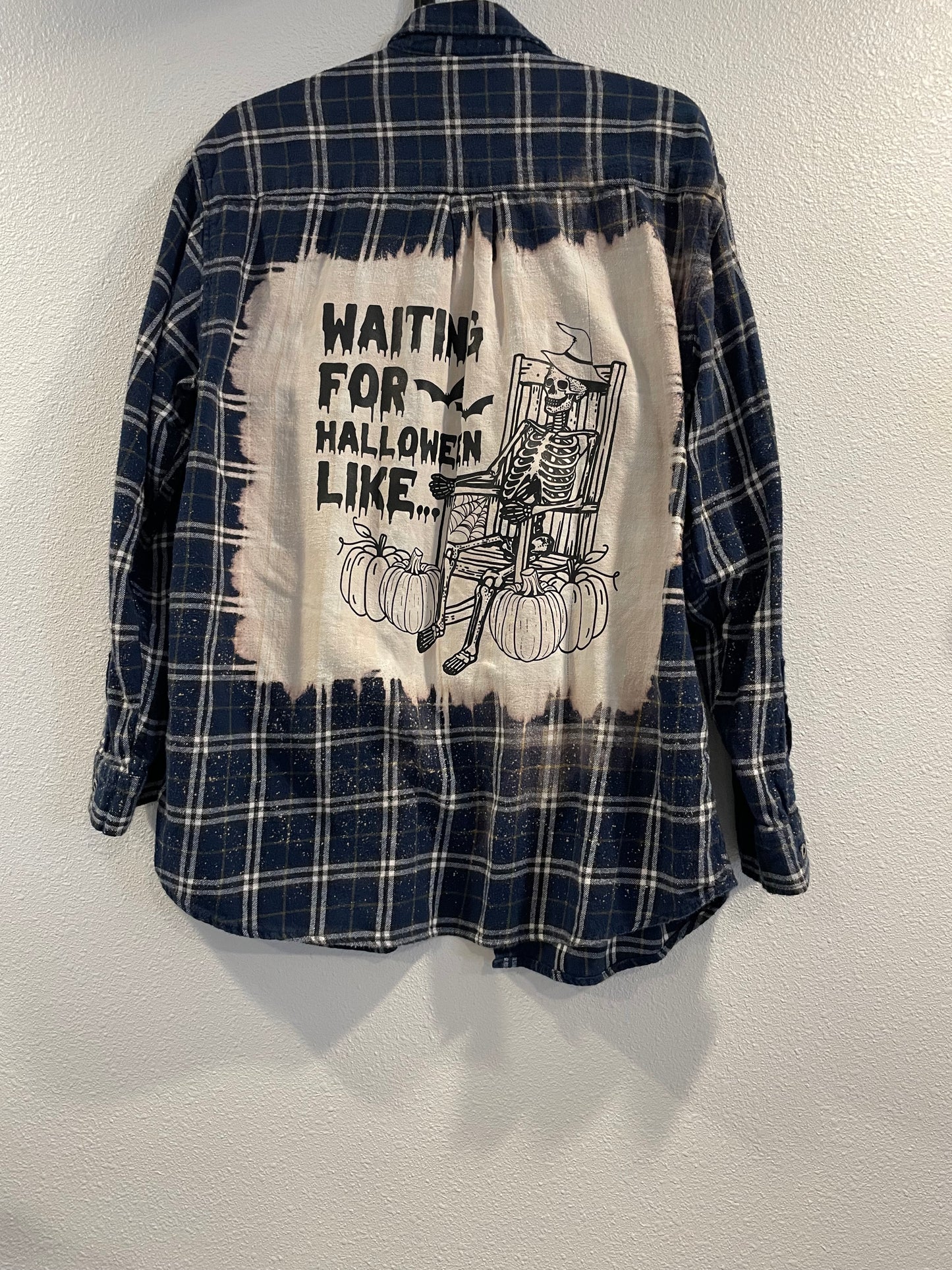 Large Upcycled Flannel- Waiting on Halloween