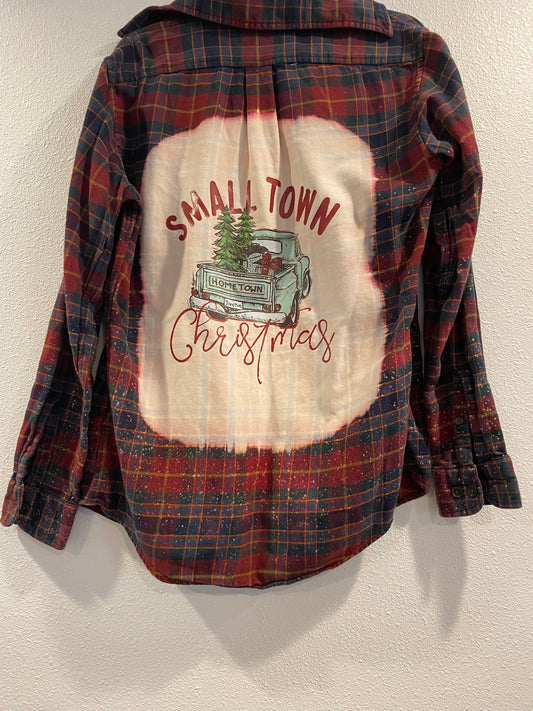 Medium Upcycled Flannel- Small Town Christmas