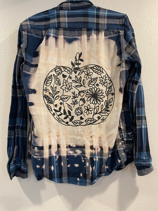 Small Upcycled Flannel- Floral Pumpkin