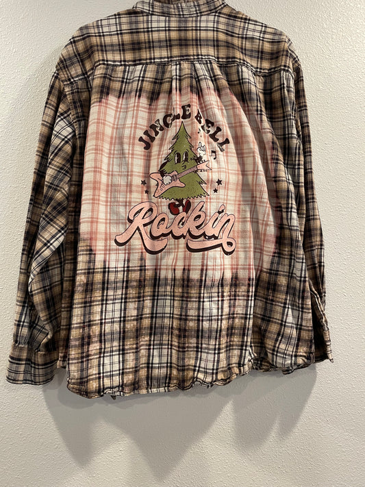 XL Upcycled Flannel- Jingle Bell Rockin