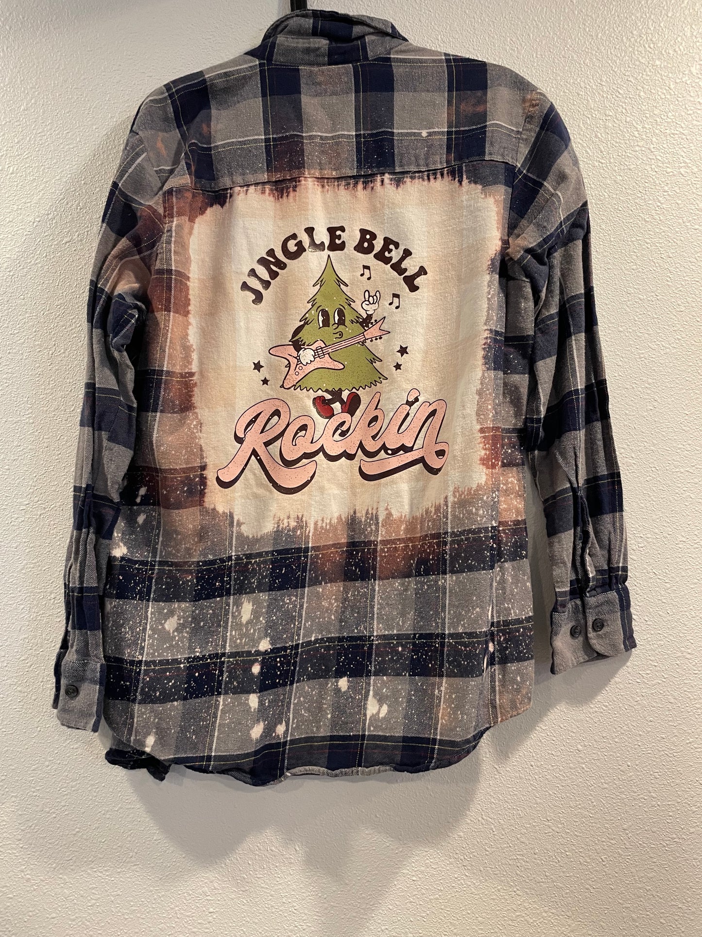 Medium Upcycled Flannel- Jingle Bell Rockin